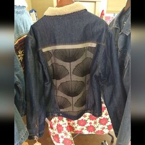 Ring of Fire Blue Denim Jacket with Black And Gray Floral Panel